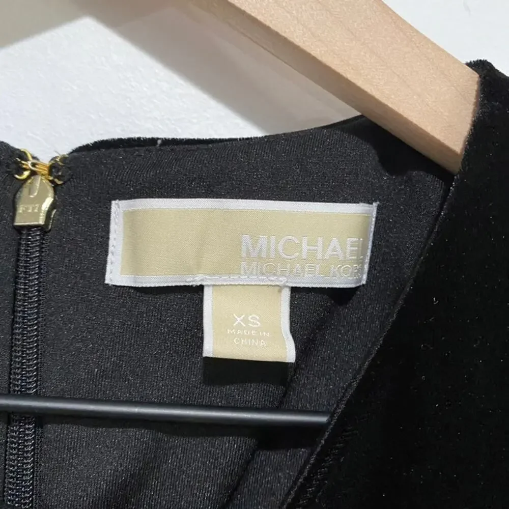 MICHAEL MICHAEL KORS Black Metallic Velour Crew Neck Mini Dress Size XS